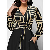 Lucky Life Kadın Uzun Kollu Kruvaze Yaka Dalgıç Krep Midi Boy Elbise