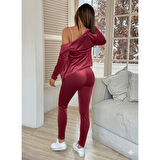 Lucky Life Kadın Uzun Kollu önden Fermuarlı Kadife Bluz Ve Pantolon Ikili Takım