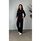 Lucky Life Kadın Uzun Kol Bisiklet Yaka Bürümcük Bluz Ve Pantolon Ikili Takım