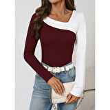 Lucky Life Kadın Uzun Kollu Geometrik Yaka Detaylı çift Renkli Viskon Bluz