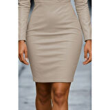 Lucky Life Kadın Uzun Kollu Yakalı Mini Deri Elbise