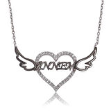 Gümüş Annem Yazılı Kalp Kadın Kolye