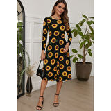 Lucky Life Kadın Fakir Kol Bisiklet Yaka Midi Mikro Elbise