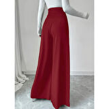 Lucky Life Kadın Yüksek Bel Düğmeli Geniş Paçalı Ithal Krep Pantolon