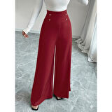 Lucky Life Kadın Yüksek Bel Düğmeli Geniş Paçalı Ithal Krep Pantolon