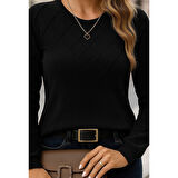 Lucky Life Lucky Life Kadın Uzun Kollu Bisiklet Yaka Geometrik Desenli Triko Bluz