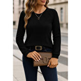 Lucky Life Lucky Life Kadın Uzun Kollu Bisiklet Yaka Geometrik Desenli Triko Bluz