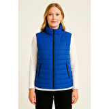 Lucky Life Kadın Şişme FermuarlıYelek Su Itici Kapitone Astarlı Kumaş Cepli Hafif Kışlık Spor Rahat Kalıp - Saks Mavisi