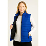 Lucky Life Kadın Şişme FermuarlıYelek Su Itici Kapitone Astarlı Kumaş Cepli Hafif Kışlık Spor Rahat Kalıp - Saks Mavisi