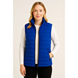 Lucky Life Kadın Şişme FermuarlıYelek Su Itici Kapitone Astarlı Kumaş Cepli Hafif Kışlık Spor Rahat Kalıp - Saks Mavisi