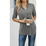 Lucky Life Kadın Uzun Kollu Hakim Yaka Yakadan Fermuarlı Geometrik Desenli Süprem Bluz