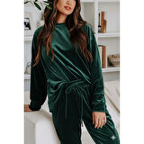 Lucky Life Kadın Uzun Kollu Yuvarlak Yakalı Kadife Bluz Ve Pantolon Takım