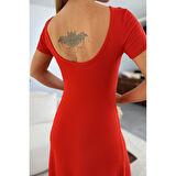 Lucky Life Kadın Kısa Kollu Sırt Dekolteli Yırtmaç Detaylı Viskon Elbise