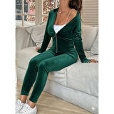 Lucky Life Kadın Uzun Kollu önden Fermuarlı Kadife Bluz Ve Pantolon Ikili Takım