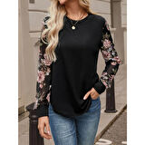 Lucky Life Kadın Uzun Kollu Bisiklet Yakalı Kolun çiçek Desenli Viskon Iki Iplik Bluz