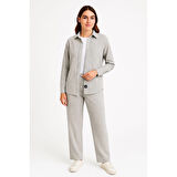 Lucky Life  Kadife Oversize Takım – Gömlek Ve Pantolon İkili Set Füme Corduroy Şıklığı, Rahat Ve Zarif Duruş Yumuşak Dokulu Kadife Kumaş, Düğmeli Gömlek Üst Ve Lastikli Pantolon Alt Parça Ile Gün Boyu Konfor- Gri