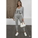 Lucky Life Kadın Uzun Kollu şardonlu Kaşkorse Straplez Ile Kısa önden Düğmeli Ceket Ikili Takım