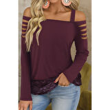 Lucky Life Kadın Uzun Lazer Kesik Detaylı Askılı Viskon Iki Iplik Bluz