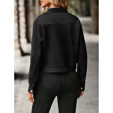 Lucky Life Kadın Uzun Kollu önden Düğmeli Kısa Süet Ceket