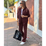 Lucky Life Kadın Uzun Kollu önden Fermuarlı Pul Payetli Alt üst Viskon Iki Iplik Takım