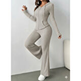 Lucky Life Kadın Uzun Kollu Kapşonlu önden Fermuarlı Kaşkorse Bluz Ve Pantolon Ikili Takım