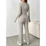 Lucky Life Kadın Uzun Kollu Kapşonlu önden Fermuarlı Kaşkorse Bluz Ve Pantolon Ikili Takım