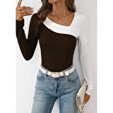 Lucky Life Kadın Uzun Kollu Geometrik Yaka Detaylı çift Renkli Viskon Bluz