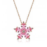 Gümüş Rose Pembe Kamelya Çiçeği Kolye