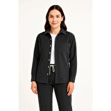 Lucky Life  Kadife Oversize Takım – Gömlek Ve Pantolon İkili Set Füme Corduroy Şıklığı, Rahat Ve Zarif Duruş Yumuşak Dokulu Kadife Kumaş, Düğmeli Gömlek Üst Ve Lastikli Pantolon Alt Parça Ile Gün Boyu Konfor- Siyah