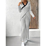 Lucky Life Kadın Uzun Kollu V Yakalı çapraz Detaylı şardonlu Kaşkorse Bluz Ve Pantolon Ikili Takım