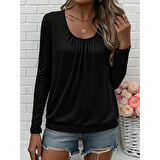 Lucky Life Kadın Uzun Kollu Yuvarlak Yakalı Viskon Bluz