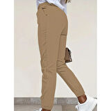 Lucky Life Kadın Yüksek Bel önden Düğmeli Cepli Bilek Lastik Detay Atlas Pantolon