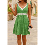 Lucky Life Kadın Askılı Dantel Yakalı çiçek Desenli Süprem Elbise