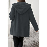 Lucky Life Kadın Uzun Kollu Kapşonlu önden Fermuarlı Cepli Welsoft Ceket