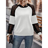 Lucky Life Kadın Uzun Kollu Dantelli Kapşonlu Viskon Iki Iplik Bluz