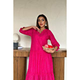 Lucky Life Fuşya Dantelli New Elbise