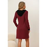 Lucky Life Lucky Life Kadın Uzun Kollu Kapşonlu önden Fermuarlı Düğmeli Mini Iki Iplik Elbise