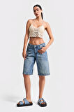 Kadın Tint Kot Rengi Baggy Fit Midi Boy Denim Şort