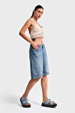 Kadın Tint Kot Rengi Baggy Fit Midi Boy Denim Şort