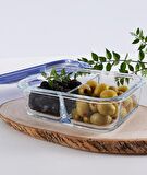 Paşabahçe 530286G Bölmeli Cam Saklama Kabı Mavi 2 Adet