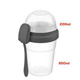 Porsima 4327 Yoğurt Kabı – Pratik Taşınabilir Kaşıklı Atıştırmalık Kabı-Antrasit 650ml+200ml 