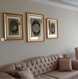 İslami Tablo 3'lü Takım El Yapımı Naht Sanatı Aynalı Dekoratif Çerçeveli 87x63 cm KELİME-İ TEVHİD, 70x52 cm ALLAH(CC)- MUHAMMED(S.A.V.)