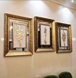 İslami Tablo 70x52 cm Naht Sanatı El Yapımı Aynalı Çerçeveli Ya Allah(CC),Ya Hafız,Ya Vedud