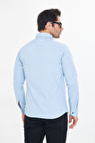 Erkek Buz Mavi Slim Fit Dar Kalıp Çift Cepli Pamuklu Kot Gömlek