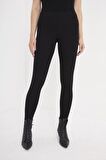 Kadın Siyah Yüksek Bel Çelik Örme Basıc Tayt