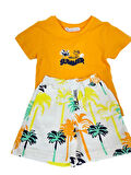 Erkek Çocuk Hello Baskılı Sarı T-Shirt  Palmiye Desenli Şort %100 Pamuk İkili Takım