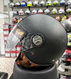 Sway 701 Deri Kaplı Yarı Camlı Elektrikli Bisiklet Motosiklet Scooter Kaskı XL Beden Siyah