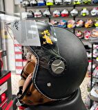 Sway 701 Deri Kaplı Yarı Camlı Elektrikli Bisiklet Motosiklet Scooter Kaskı XL Beden Siyah