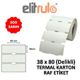 Elitrulo Termal Karton Raf Etiketi 38x80 DELİKLİ - 500 Adet