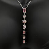 Çelik Yedi Element Y Kolye Silver Pembe Taş Detay - Silver